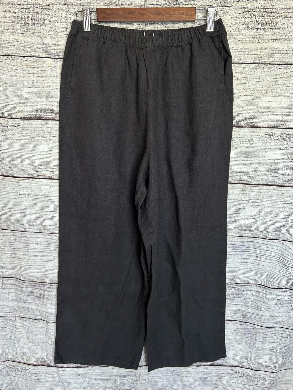 Flax 100% linen wide leg black pull on pants size small